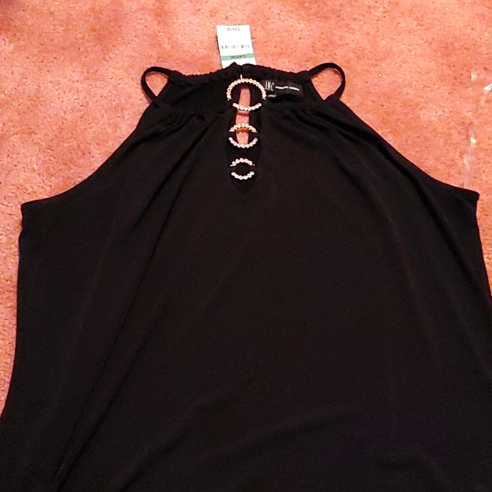 NWT INC sleeveless top with jeweled rings at front closure